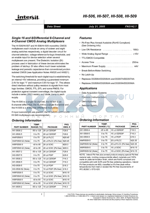 HI-506 datasheet - Single 16 and 8/Differential 8-Channel and 4-Channel CMOS Analog Multiplexers