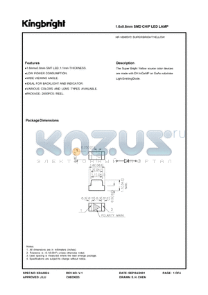 KP-1608SYC datasheet - 1.6x0.8mm SMD CHIP LED LAMP