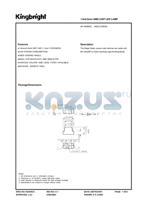 KP-1608MGC datasheet - 1.6x0.8mm SMD CHIP LED LAMP