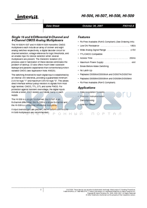 HI-507 datasheet - Single 16 and 8/Differential 8-Channel and 4-Channel CMOS Analog Multiplexers