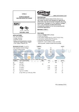 CFSH-4_10 datasheet - SURFACE MOUNT SILICON SCHOTTKY DIODE