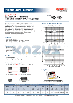 CFSH01-30 datasheet - 30V, 100mA Schottky Diode in the ultra miniature SOD-882L package