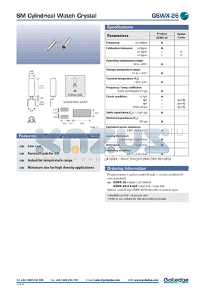 GSWX-26 datasheet - SM Cylindrical Watch Crystal