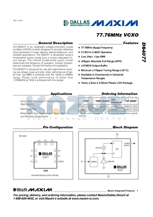 DS4077 datasheet - 77.76MHz VCXO