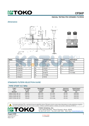 CFSKP datasheet - RADIAL TAPING FM CERAMIC FILTERS