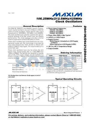 DS4106_0710 datasheet - 106.25MHz/212.5MHz/425MHz Clock Oscillators