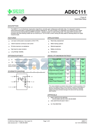 AD6C111 datasheet - 1 Form A Solid State Relay