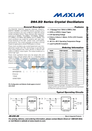 DS4125P+ datasheet - DS4-XO Series Crystal Oscillators