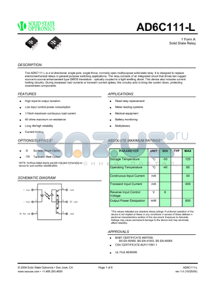 AD6C111-L datasheet - 1 Form A Solid State Relay