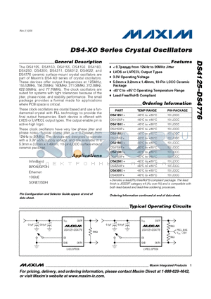 DS4150P+ datasheet - DS4-XO Series Crystal Oscillators