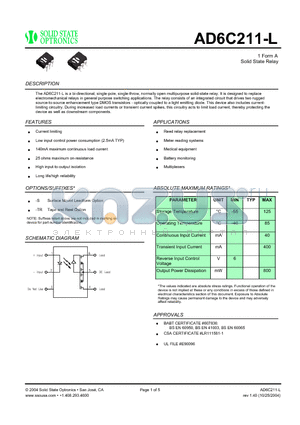 AD6C211-L datasheet - 1 Form A Solid State Relay