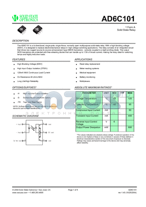 AD6C101 datasheet - 1 Form A Solid State Relay