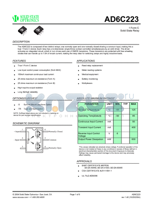 AD6C223 datasheet - 1 Form C Solid State Relay