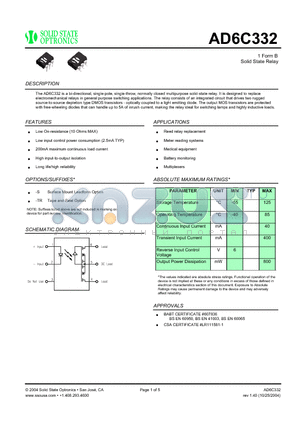 AD6C332 datasheet - 1 Form B Solid State Relay