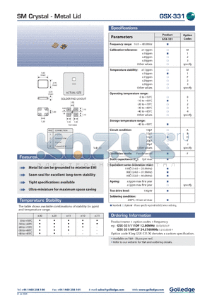 GSX-331111DF datasheet - SM Crystal Metal Lid