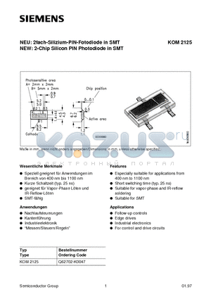 KOM2125 datasheet - NEU: 2fach-Silizium-PIN-Fotodiode in SMT NEW: 2-Chip Silicon PIN Photodiode in SMT