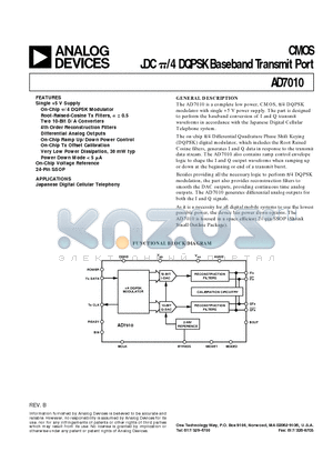 AD7010 datasheet - CMOS JDC p/4 DQPSK Baseband Transmit Port