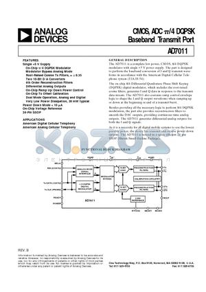 AD7011ARS datasheet - CMOS, ADC p/4 DQPSK Baseband Transmit Port