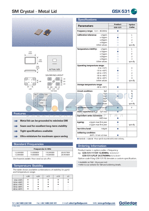 GSX-531111DF datasheet - SM Crystal Metal Lid