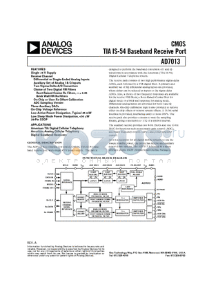 AD7013 datasheet - CMOS TIA IS-54 Baseband Receive Port