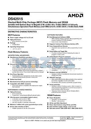 DS42515 datasheet - Stacked Multi-Chip Package (MCP) Flash Memory and SRAM