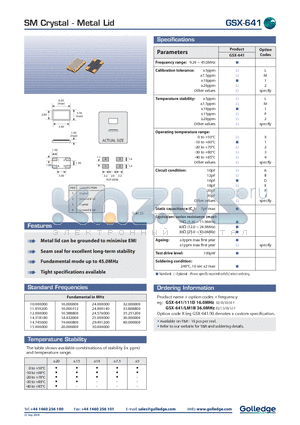 GSX-641111D datasheet - SM Crystal Metal Lid
