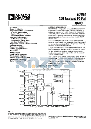 AD7001AS datasheet - LC2MOS GSM Baseband I/O Port