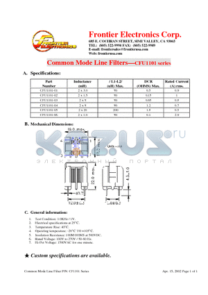 CFU1101 datasheet - Common Mode Line Filters