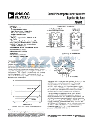 AD704AR-REEL datasheet - Quad Picoampere Input Current Bipolar Op Amp