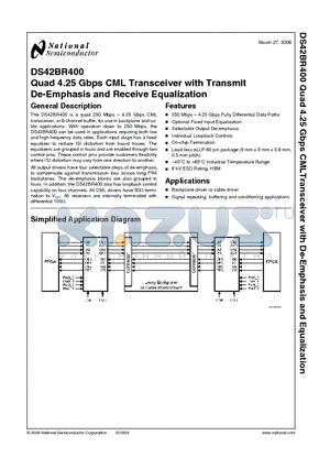 DS42BR400TSQ datasheet - Quad 4.25 Gbps CML Transceiver with Transmit De-Emphasis and Receive Equalization