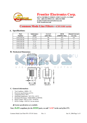 CFU1101-04 datasheet - Common Mode Line Filters