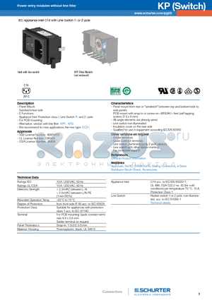 KP01.1253.11 datasheet - IEC Appliance Inlet C14 with Line Switch 1- or 2-pole
