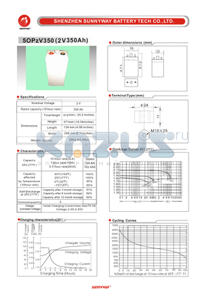 5OPZV350 datasheet - OPZV Stationary battery