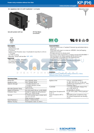 KP01.1312.01 datasheet - IEC Appliance Inlet C14 with Fuseholder 1- or 2-pole