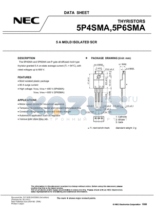 5P4SMA datasheet - P gate all Diffused mold type Thyristor granted 5 A on-state Average current, with rated Voltages up to 600V