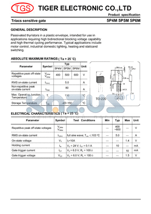 5P5M datasheet - Triacs sensitive gate