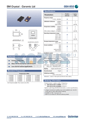GSX852 datasheet - SM Crystal Ceramic Lid