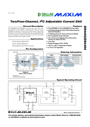DS4402N+ datasheet - Two/Four-Channel, I2C Adjustable Current DAC
