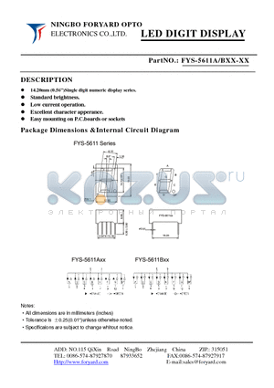 FYS-5611BXX-2 datasheet - LED DIGIT DISPLAY