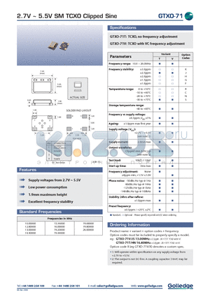 GSXO-71 datasheet - 2.7V ~ 5.5V SM TCXO CLIPPED SINE