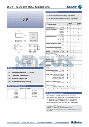 GSXO-81 datasheet - 2.7V ~ 5.0V SM TCXO CLIPPED SINE