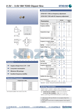 GSXO-92T datasheet - 2.3V ~ 53.6V SM TCXO CLIPPED SINE