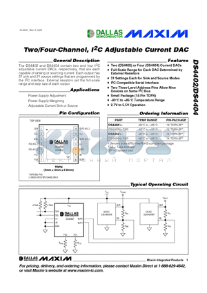 DS4404N+ datasheet - Two/Four-Channel, I2C Adjustable Current DAC