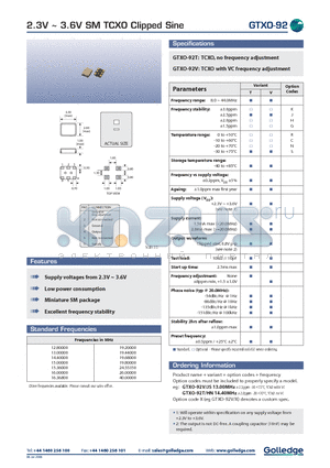 GSXO-92V datasheet - 2.3V ~ 53.6V SM TCXO CLIPPED SINE