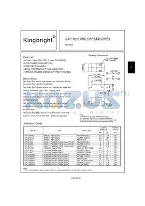 KP-3216YT datasheet - 3.2x1.6mm SMD CHIP LED LAMPS