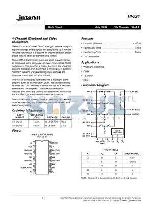 HI-524 datasheet - 4-Channel Wideband and Video Multiplexer