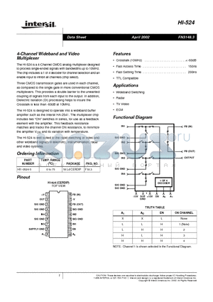 HI-524_02 datasheet - 4-Channel Wideband and Video Multiplexer