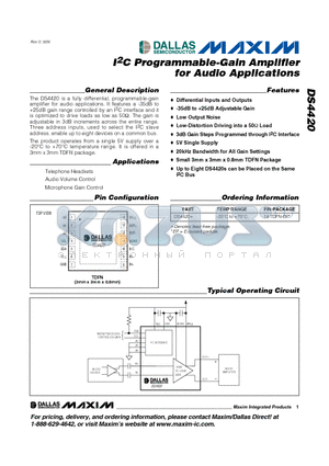 DS4420 datasheet - I2C Programmable-Gain Amplifier for Audio Applications