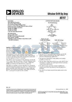 AD707AR-REEL datasheet - Ultralow Drift Op Amp