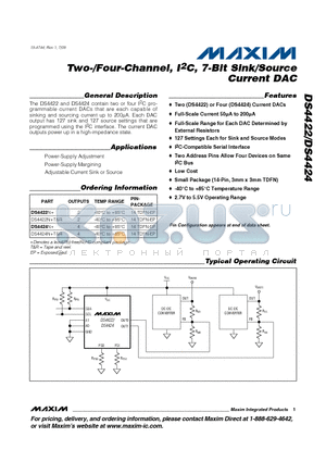 DS4422_09 datasheet - Two-/Four-Channel, I2C, 7-Bit Sink/Source Current DAC